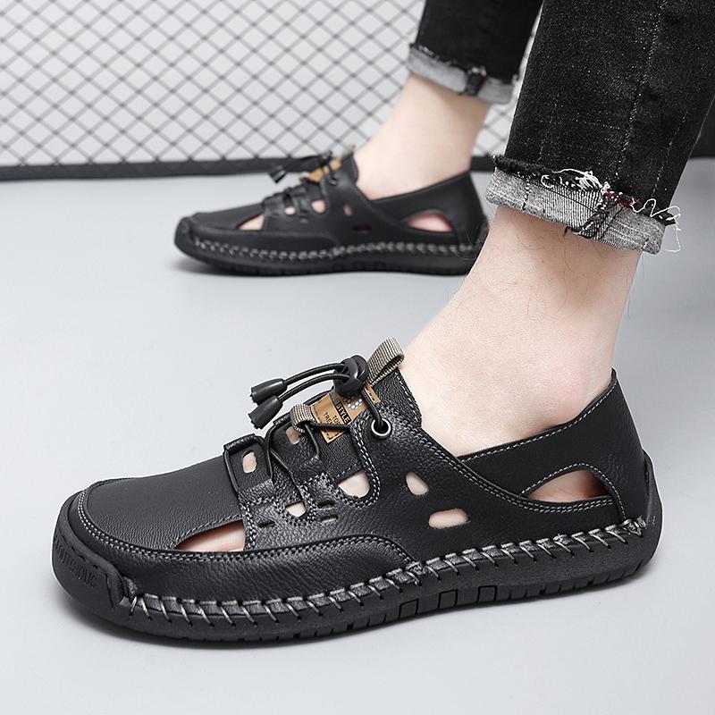 Men Blue Green Hiking Sandals Khaki Summer Outdoor Wide Palm Black Beach Shoes Close Toe Sandals Plus Size