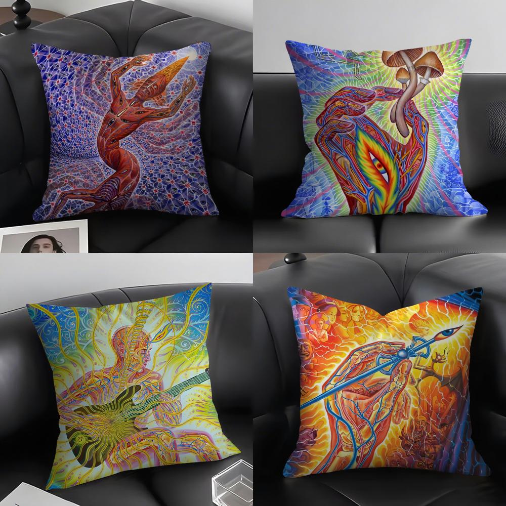 A-Alex Greyy Trippy Psychedelic Cushion Cover Pillowcase Ultra Soft Skin Friendly Fabric Cloud Like Comfort & Concealed Zipper