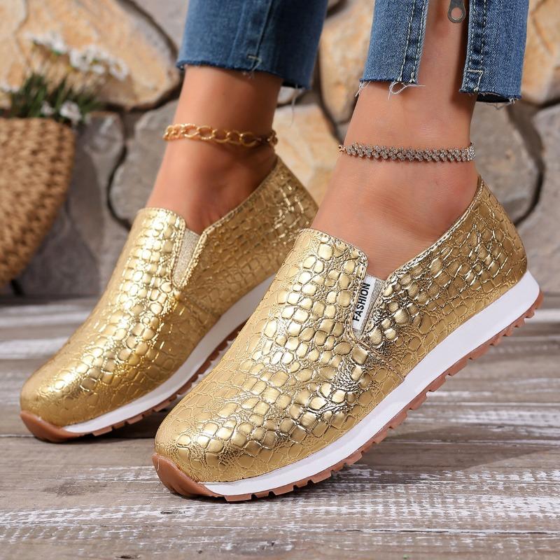 Women's Wide Width Python Print Slip-On Flats - Round Toe Casual Loafers for Spring/Fall, Comfort Slip-On Shoes