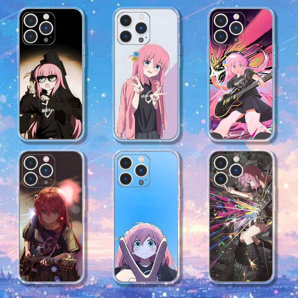 B-Bocchi-the-Rock Anime Phone Case For iPhone 17,16,15,14,13,12,11 Pro,Max,Plus,X,XS,XR,SE4,E Mini Transparent Soft Cover