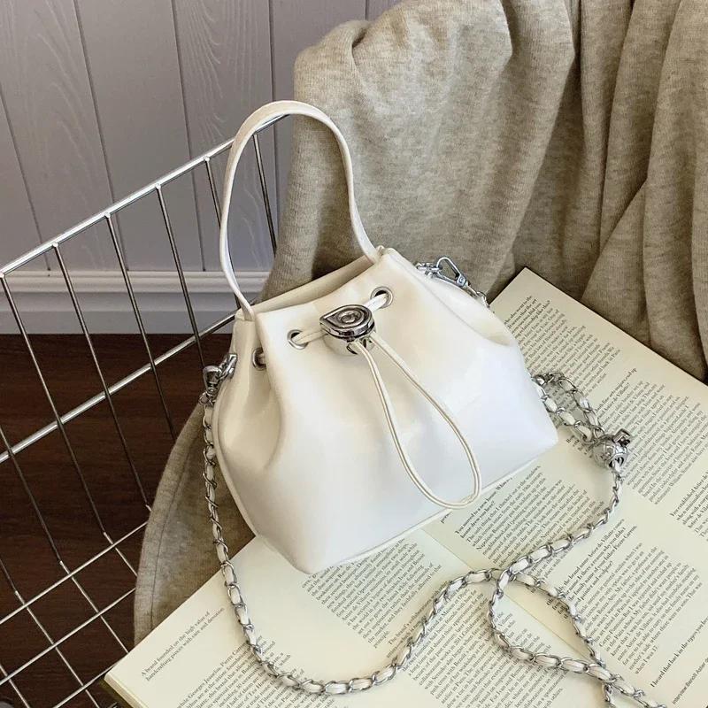 

Модная плиссированная сумка-ведро, женственная, новая корейская простая сумка на плечо, элегантная цепочка для вечеринок