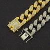 20mm Thick Curb Chain Necklace for 18K Gold and Cuban Stylish and Hip Western Style [Rockyu] Men, Gold, Silver, Plated, Zirconia, Necklace, Cool, Hop,