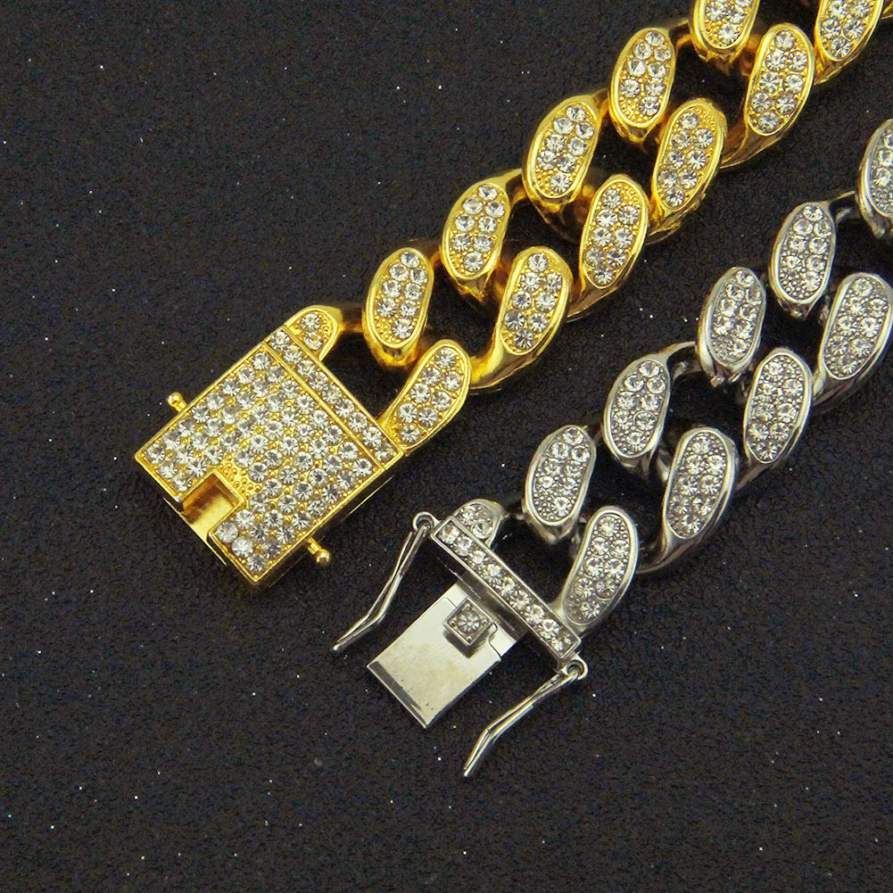 20mm Thick Curb Chain Necklace for 18K Gold and Cuban Stylish and Hip Western Style [Rockyu] Men, Gold, Silver, Plated, Zirconia, Necklace, Cool, Hop,