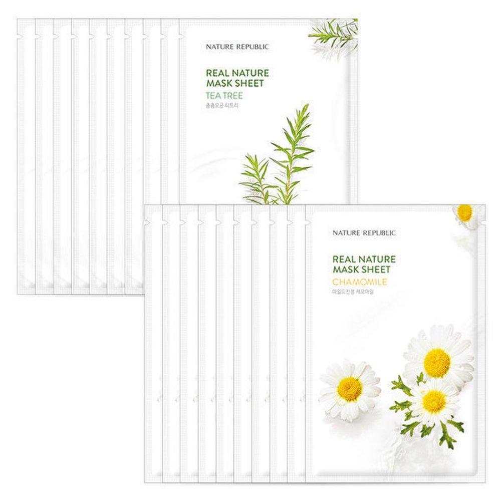 

10+10 Real Nature Essence Mask Pack Чайное дерево + ромашка