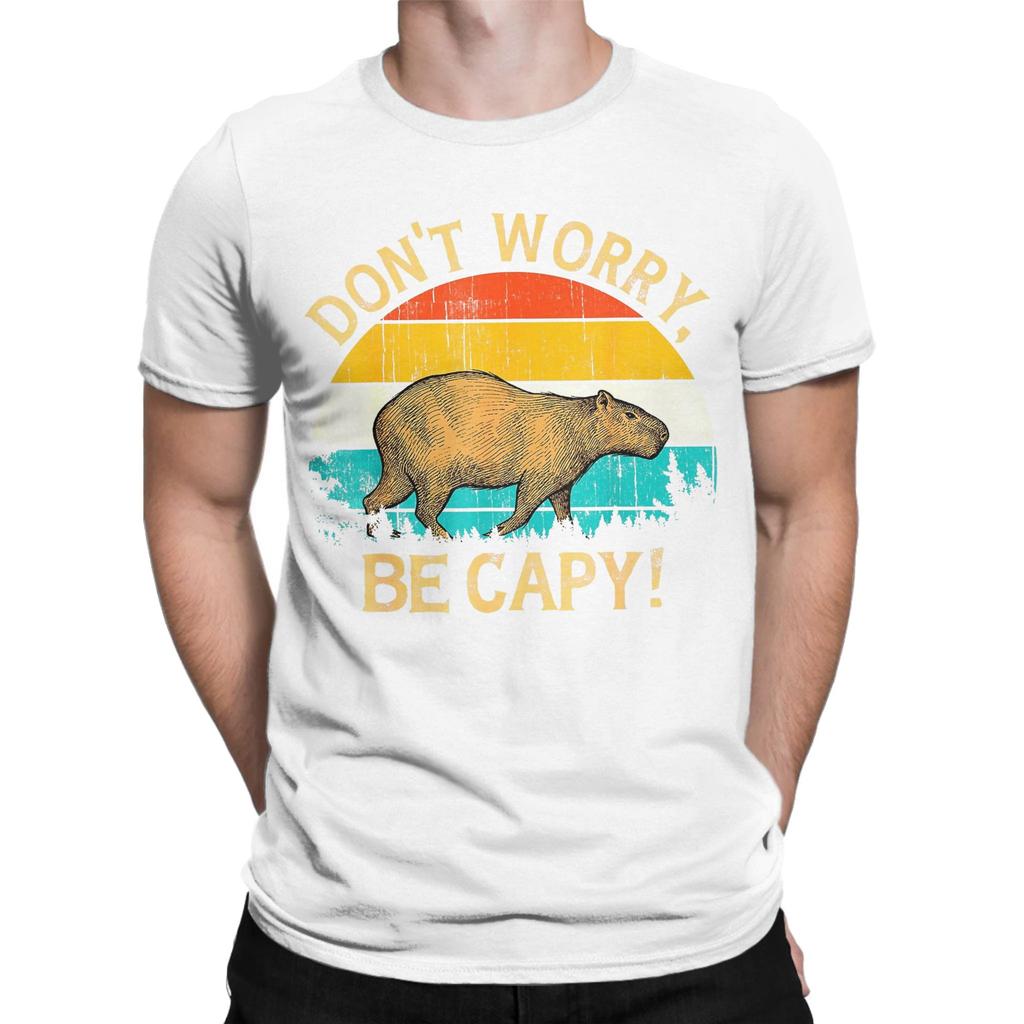 Vintage Capybara Retro Style Dont Worry Be Capy TShirt Unisex Round Neck 100 Cotton T Shirts Short Sleeve Tees Original Clothes