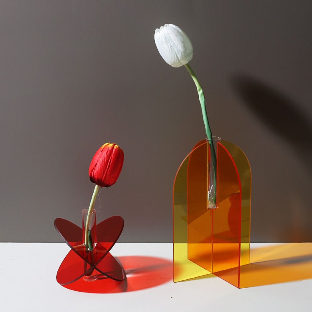 Art Geometric Acrylic Vase INS Dried Flowers Container Durable Flower Vase  Home Office