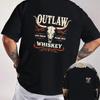 Outlaw Whiskey Western Whiskey Motorcycle Double Sided Print T-Shirt Men's Summer Short sleeve O-Neck Casual Tops