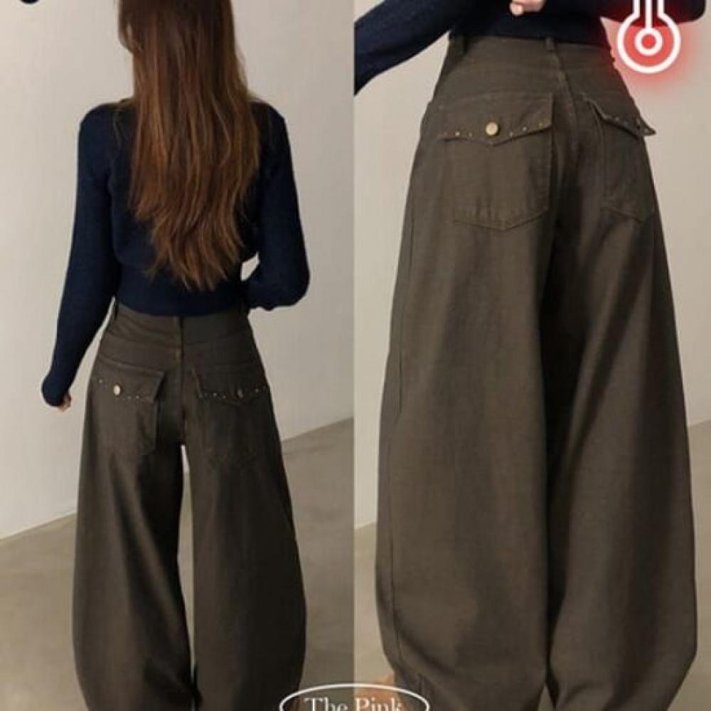 The Pink Women Lebun Washing Stud Pocket Fleece Balloon Wide Pants