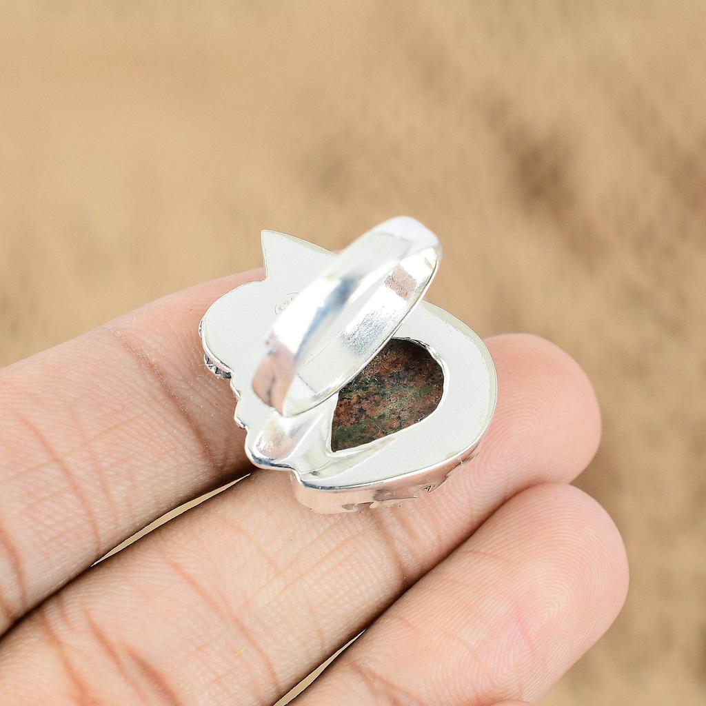 Pear Natural Grass Garnet Sterling Silver Flower Promise Mother Multi Stone Ring