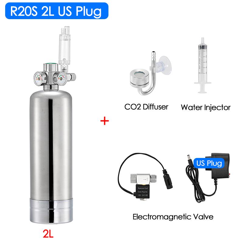 2L Aquarium DIY CO2 Generator System Kit Stainless Steel CO2 Cylinder Generator System Carbon Dioxide Reactor Kit for Plant Fish