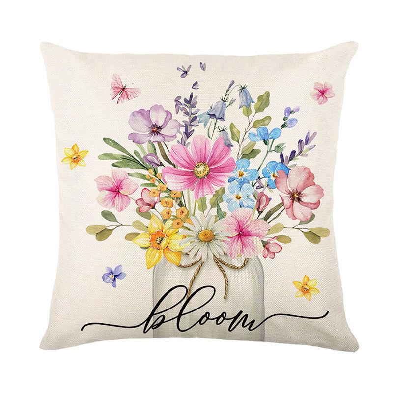 

Plant Flower Print Pillow Cover Polyester Letter Decoration Sofa Cushion Cover Bedroom Cushion Cover 45 * 45Cm (without pillow core)