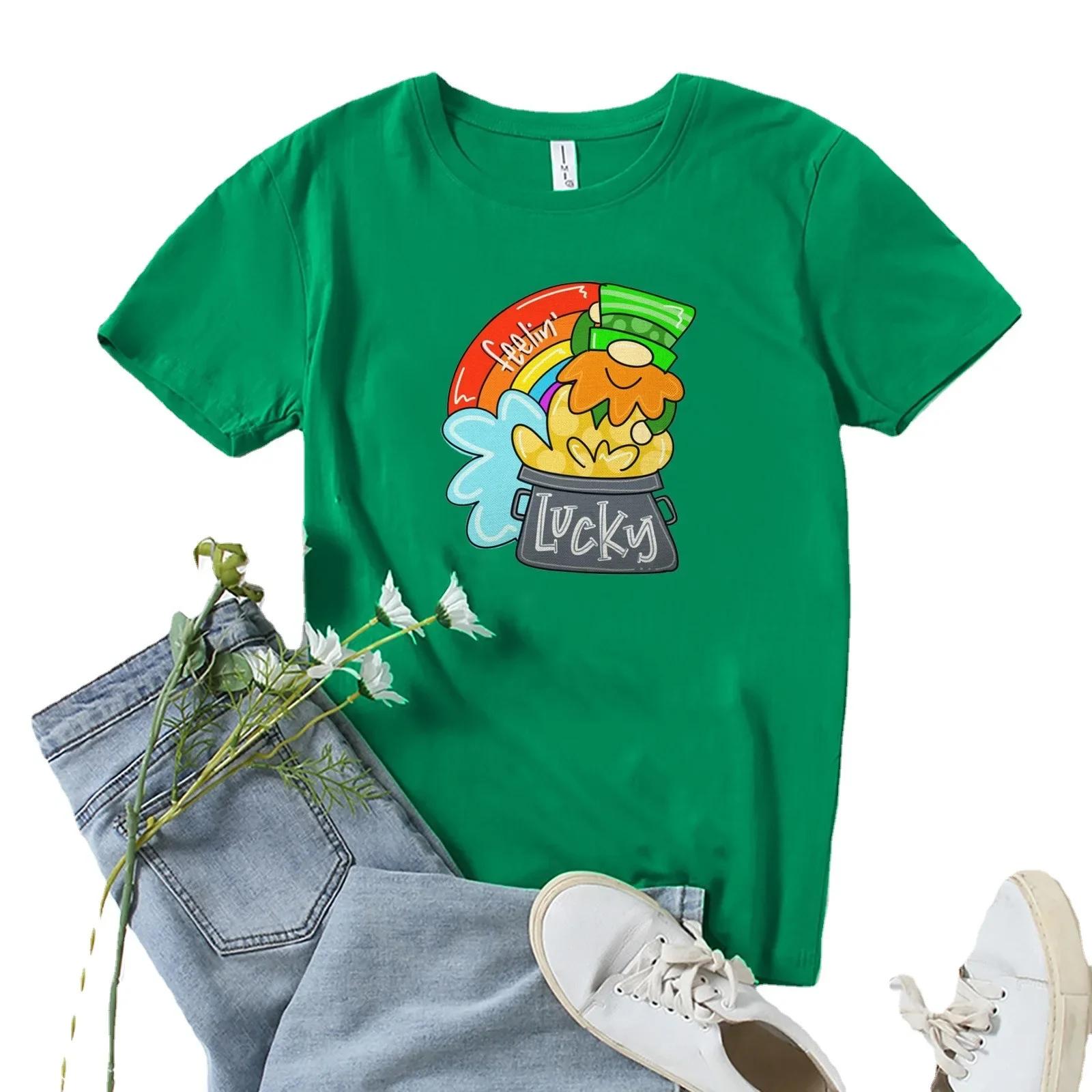 

Улица Счастливчиков. Женская футболка на День святого Патрика, летняя футболка с коротким рукавом, повседневная зеленая футболка, женский топ S