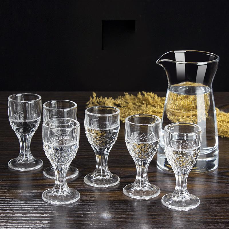 6pcs/7pcs Set Small Wine Glass One Beaker Glass Wine Dispenser Wine Pot Spirit Baijiu Cups Wine Set Household Mini Shot Glasses