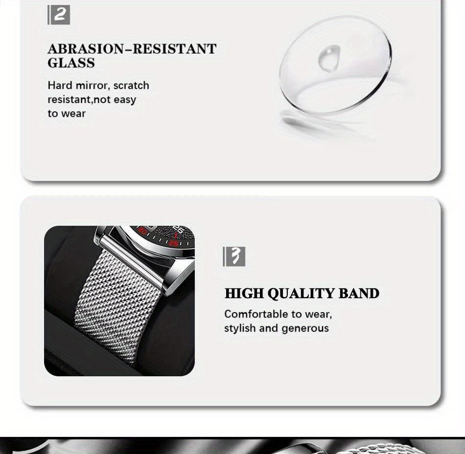 Luxury Fashion Mens Sports Watches Stainless Steel Mesh Belt Quartz Watch for Men Business Leather Luminous Clock