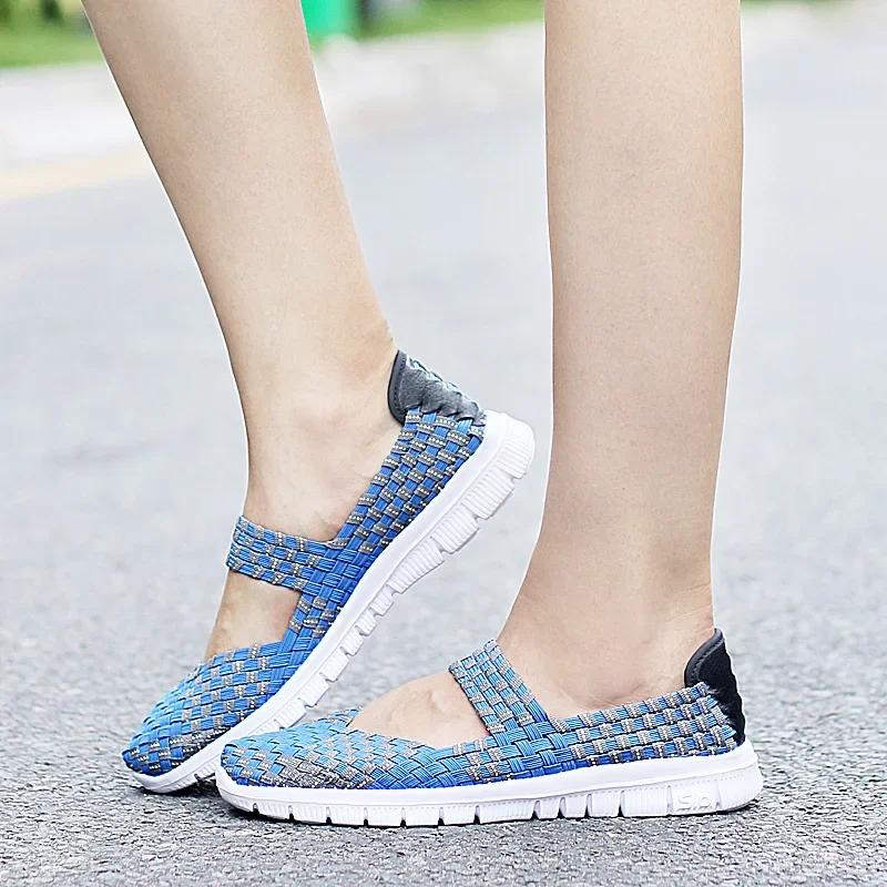 Fashion Plus Size Women Flat Shoes Elastic Band Weave Shoes Women Comfort Flat Shoes Women Casual Loafers Zapatos De Mujer