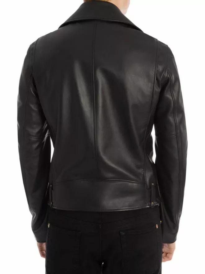 Äkta lammskinnsläder Handgjord Stilfull Casual Biker Motorcykel Ny Herr Svart Jacka