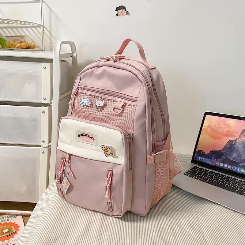 Backpack Capacity Large With Color Blocking Design And Letter Decor For Daily