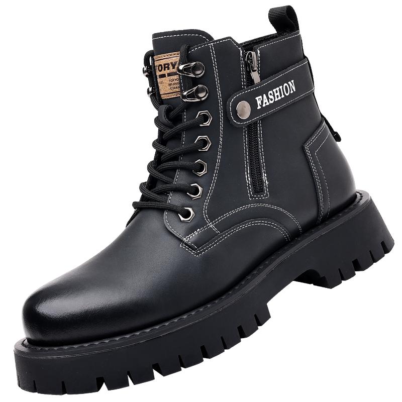 Brand Outdoor Thick Soled Genuine Leather Men's Boots Cotton-padded Shoes Fur Warm Working Men Boots Wool Outdoor Leather Boots