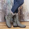 2021 Autumn/Winter Women's Plus Size Leather Boots, Round Toe with Wool Trim and Side Zip