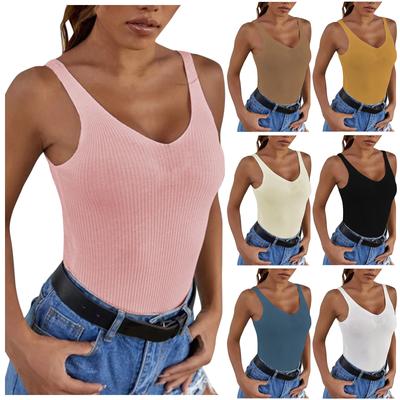 Women Summer Basic Sleeveless Stretch Sexy Vest V-Neck Slim Tank Top