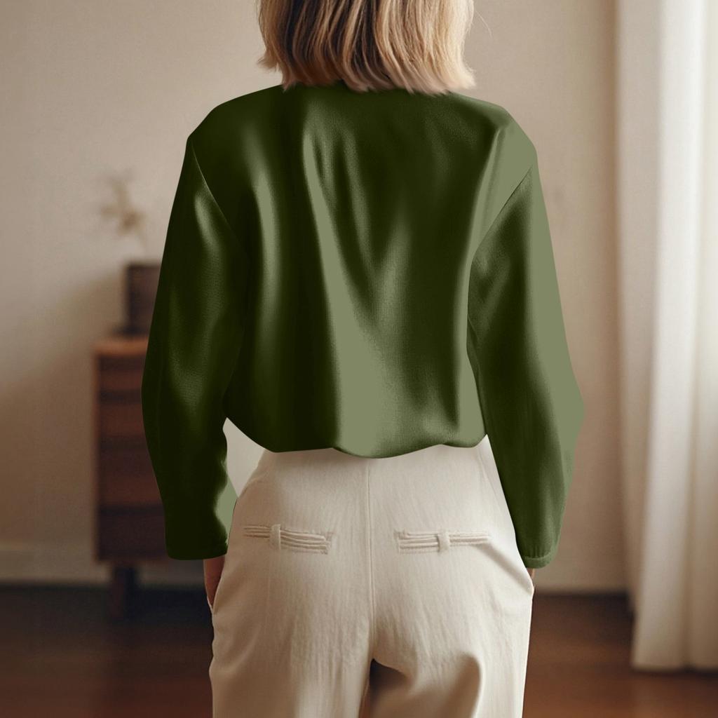 Women's Fashionable And Casual Solid-color Long-sleeved Cotton And Linen Shirt Top