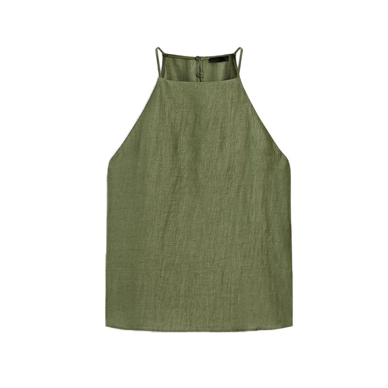 

MD Summer New Arrival Women s Clothing French Normcore Vacation Style Hanging Collar Spaghetti Straps Sleeveless Shirt Tops 5144744 Green L