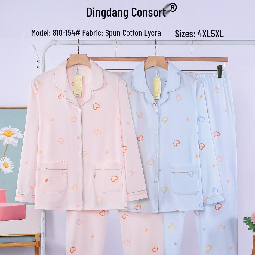 Dingdang Guifei Zweiteiliges Herbst/Winter Damen-Pyjamaset: Umlegekragen, Langarm, Bequeme lange Hose, Modische lässige Homewear.