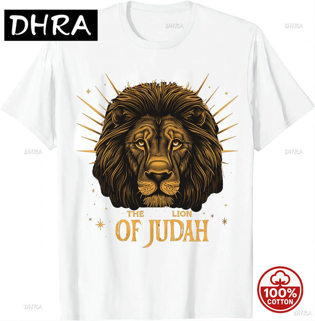 Jesús León de Judá Regalo Cristiano Para Unisex Suave 100 Algodón Holgado 2026 Camiseta de Verano Camiseta Vintage Tops de Animales Ropa Hombre