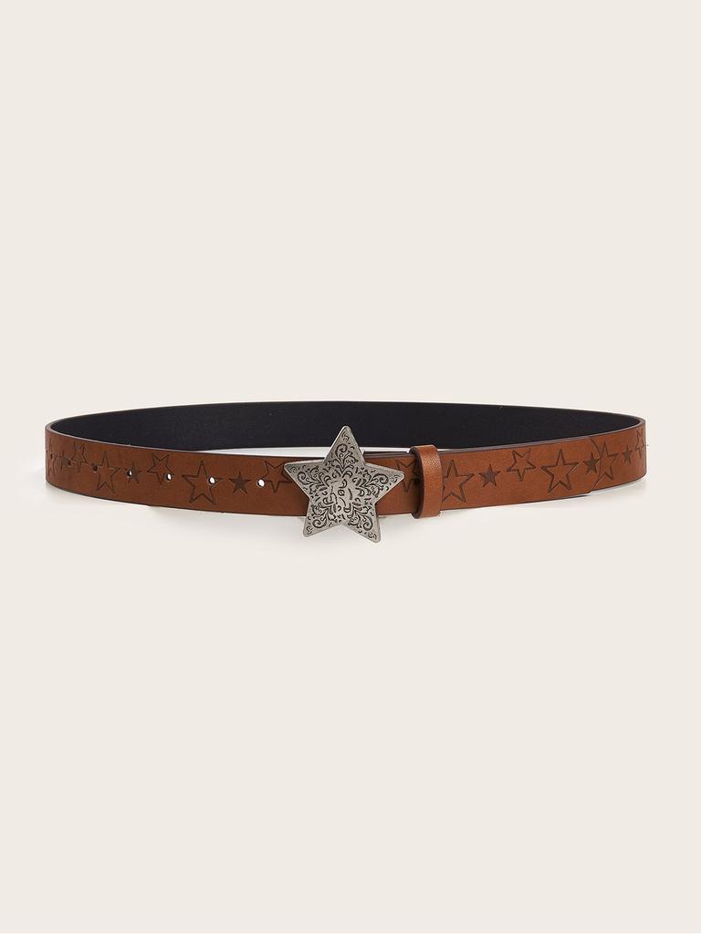 Exquisite European And American Style Brown Textured Buckle Belt Unisex
