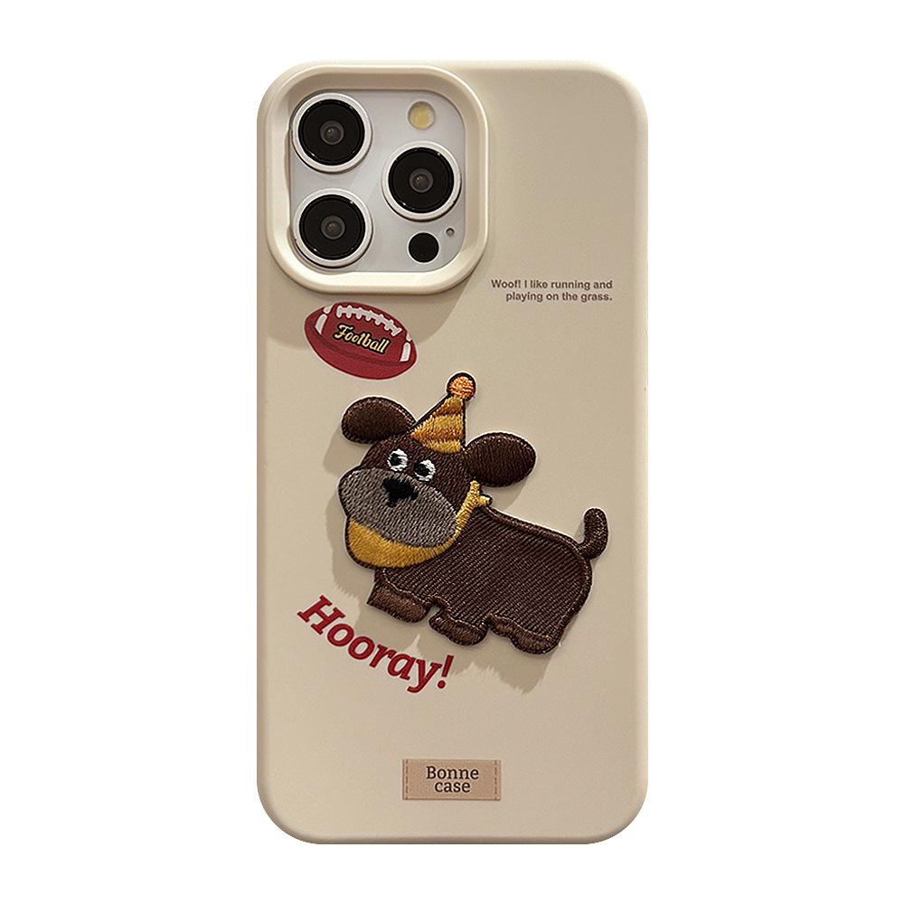 American Retro Iphone17pro Mobile Phone Case Max Apple 16 Embroidered Puppy 13 Cartoon 14 Suitable for 12 Anti Fall