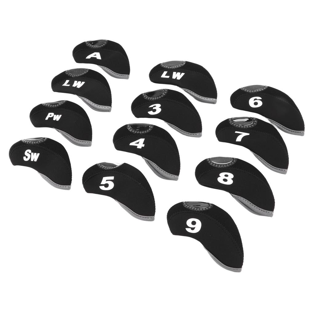 12 PCS Golf Club Head Covers Golf Iron Pole Number Cover Club Protective Head Cover Black
