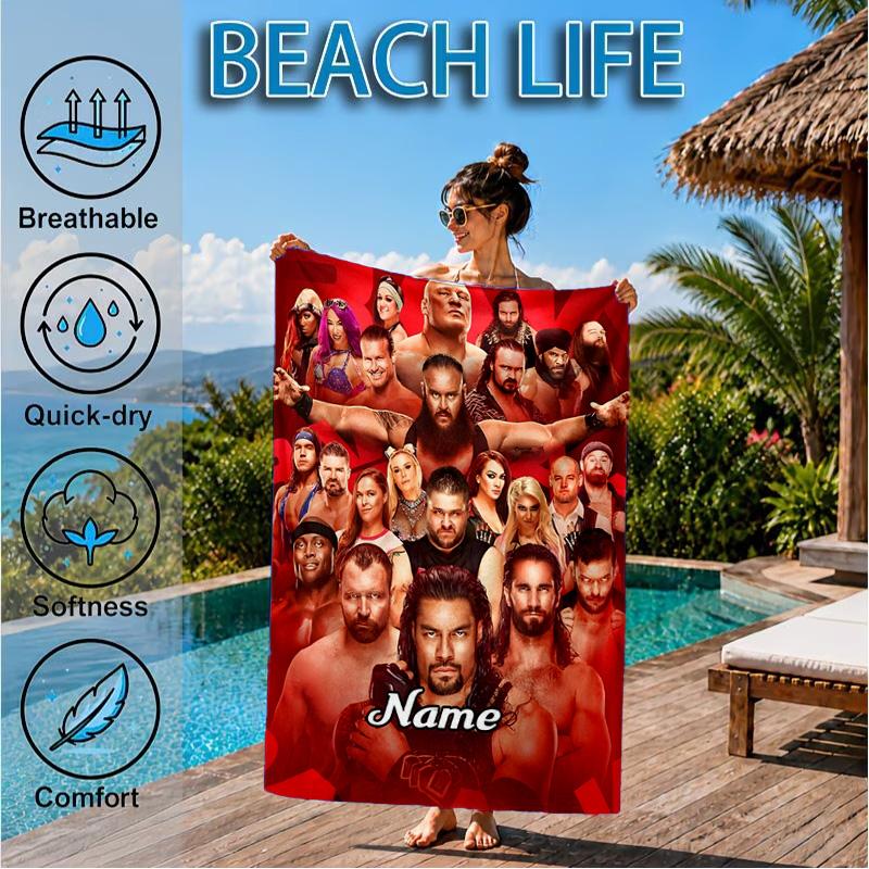 Personalisierter Name Wrestling Superstars Collage Strandtuch Mikrofaser Strandtuch, Leicht und Schnelltrocknend, für Sommerreisen, Schwimmbad Geschenk