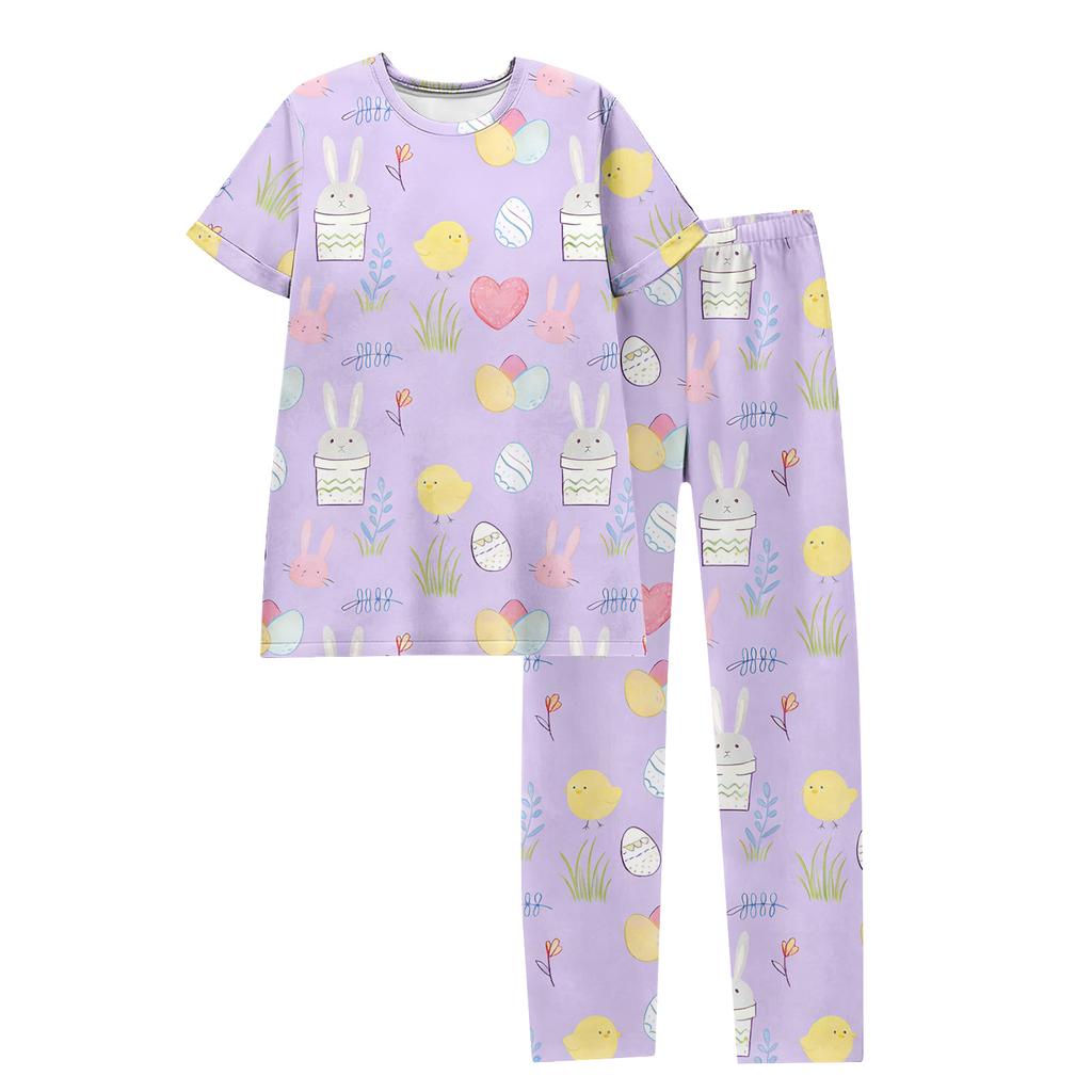Women's Easter Bunny Print Short Sleeve Pajama Set