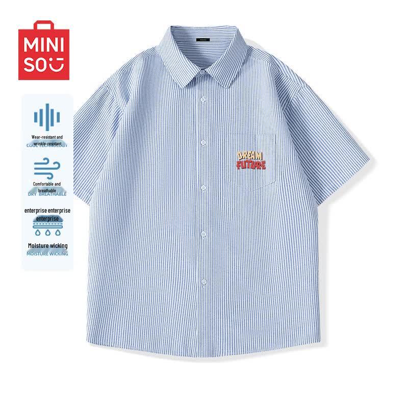 

MINISO Men s Short Sleeve Oxford Stripe Shirt XL