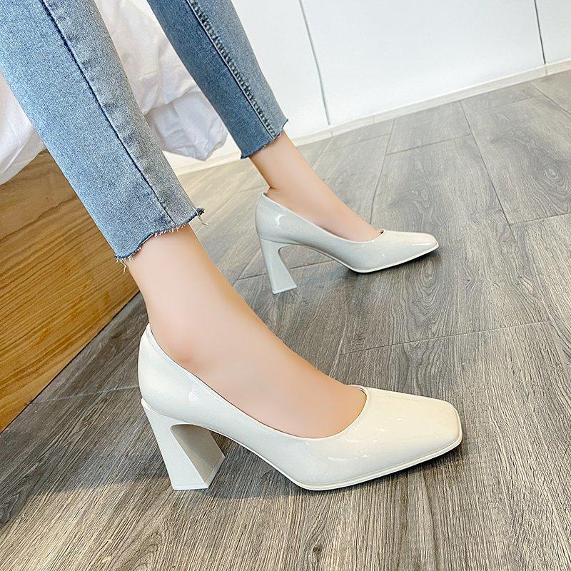 Square Toe Thick High-Heeled Shoes Women 2022 Spring And Autumn Newest Patent Leather High-Heeled Shoes Female Heel Height