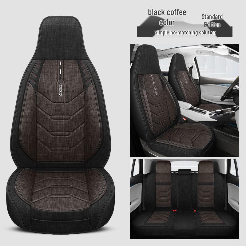 Universal All-Season Linen Car Seat Cushion - Breathable, Full Surround for Five-Seaters