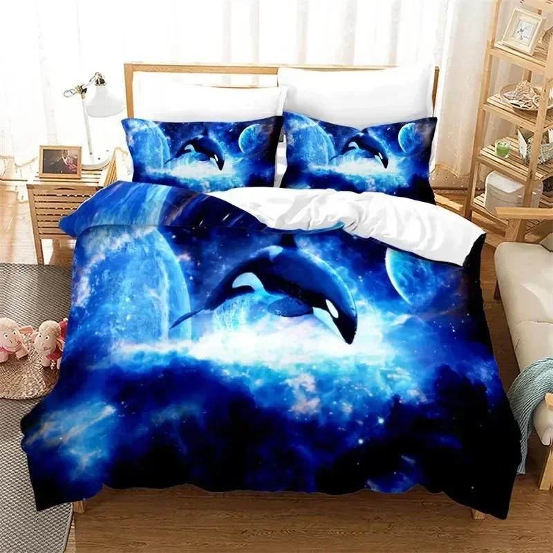 Top Dolphin Duvet Cover Full Kids Ocean Animal Bedding Set Luxury Mediterranean Style Comforter Cover Bedroom Decor