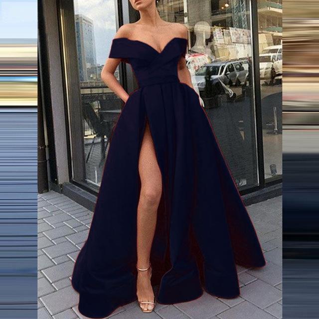 Women's 2025 Summer Satin Deep V-neck Evening Dress - Multi-color European & American Style