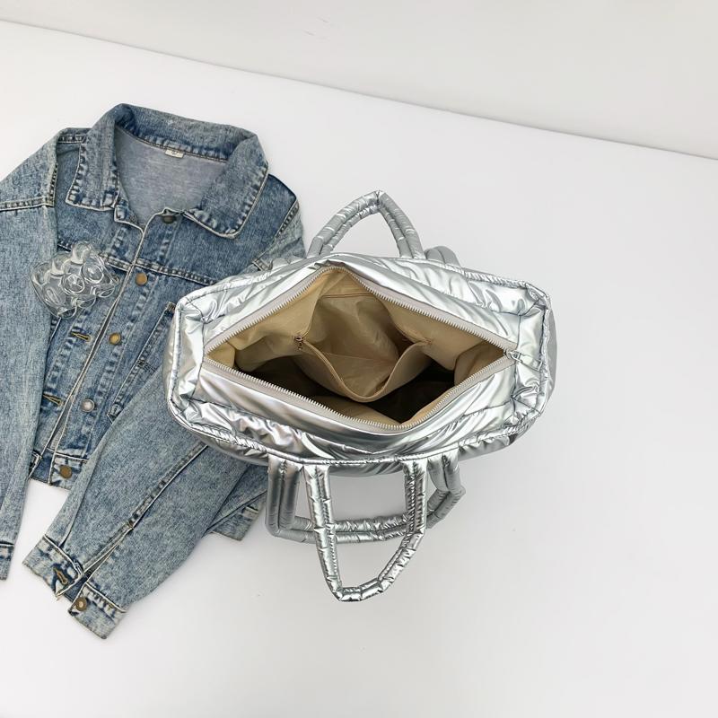 Fashion Lightweight Women Shiny Puffer Tote Bag Female Quilted Padded Soft Shoulder Bag Luxury Puffy Handbags for Winter