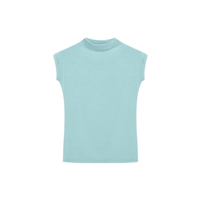 2026 Spring/Summer Women's Elegant Slim-Fit Semi-High Neck Short-Sleeve T-shirt