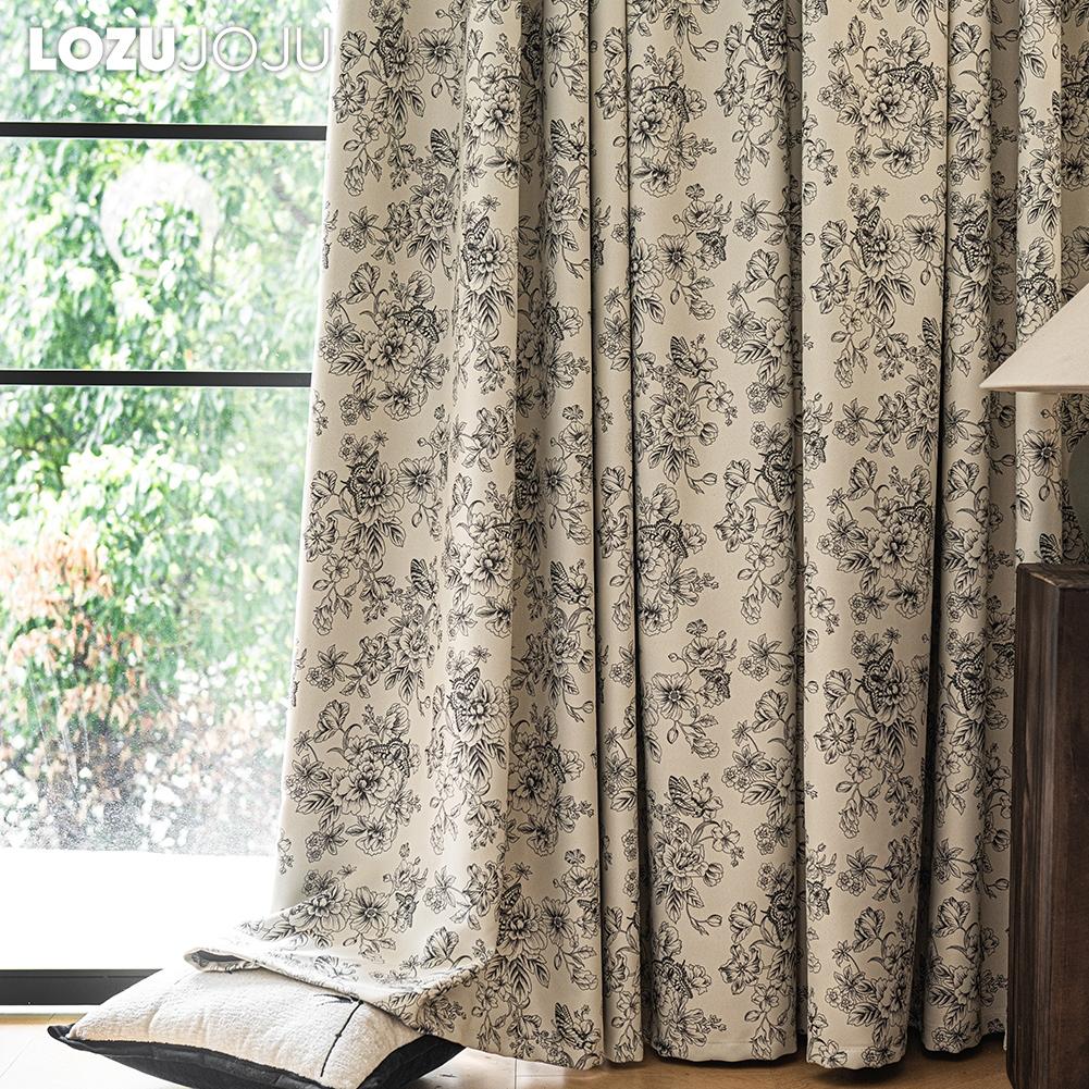 1PC LOZUJOJU French Retro Sketch Flower Curtain with  Aesthetic Blackout Window Treatments for Bedroom Living Room Home Decor