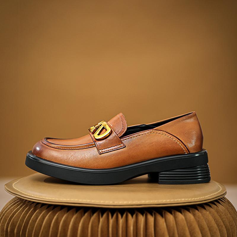 British Style Small Leather Shoes Retro Mary Jane Shoes One-Word Buckle Flat-Soled Single Shoes Women'S Real Leather Shoes