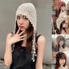 Pearl Bun Hats Handmade Knitted Caps Cute Tassels Hats Women's