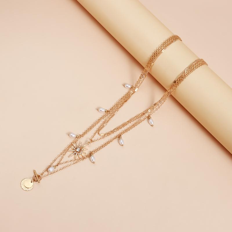 Zircon Star Pearl Pendant Necklace for Women Exquisite Multi-Layer Choker Stackable Collarbone Chains Vintage Versatile Jewelry