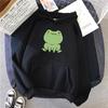 Women Frog Print Hoodie Ladies Candy Colored Long Sleeved Fleece Hooded Student Loose and Casual Top