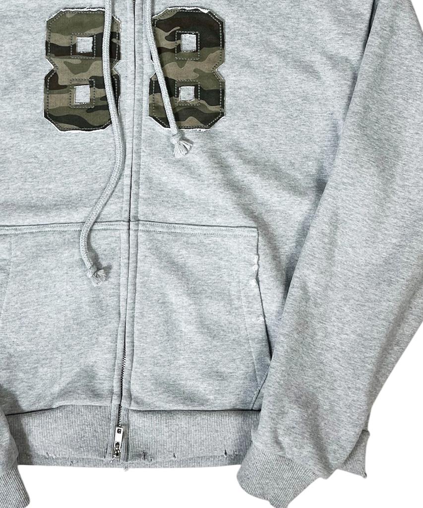 Sk8Er Rock Camouflage 88 Damage Sweat Hood Zip-Up ((Melange Gray))