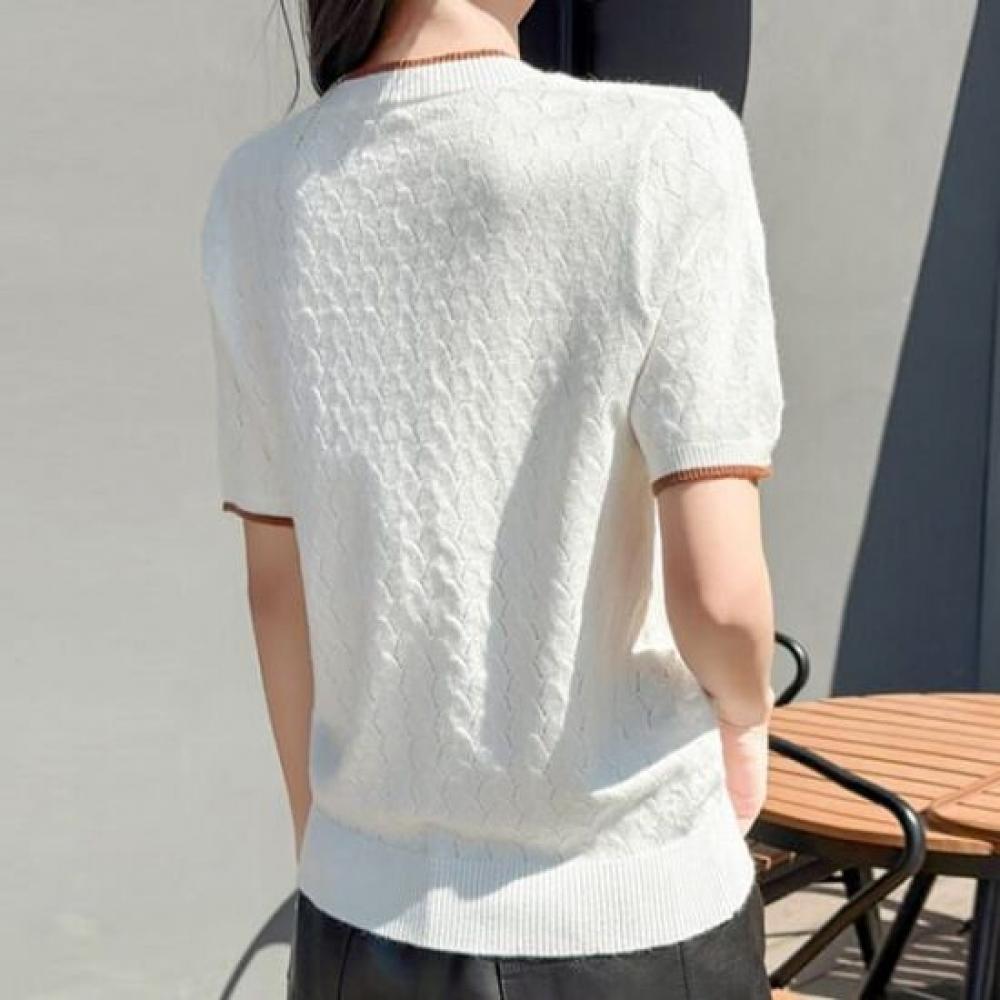 NaVaVa Women SofT V Neck Color Block ShorT sleeVe KniT T Nk2924