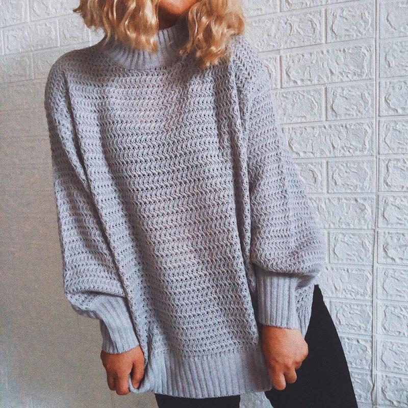 Autumn and Winter New European and American Casual Loose Half High Neck Long Sleeved Knitted Sweater Pullover for Women 3511
