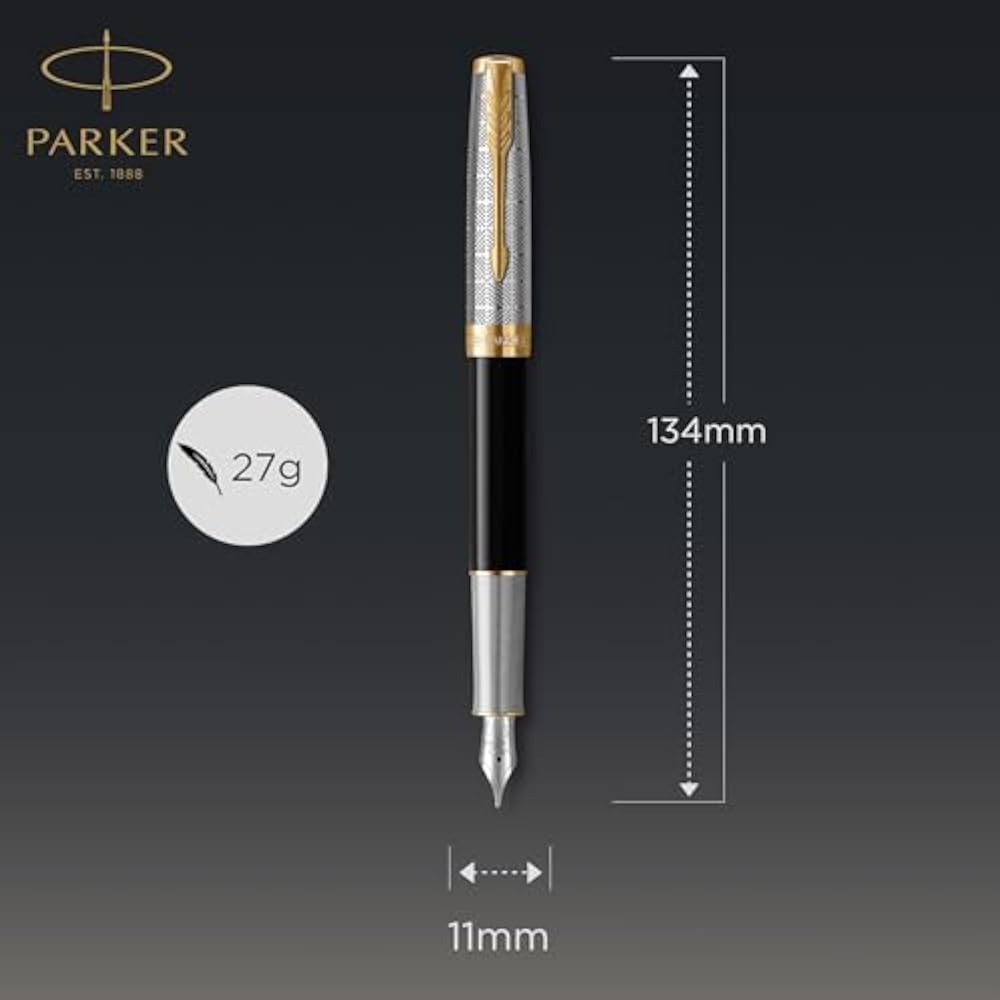 PARKER Parker Fountain Pen Sonnet Premium Metal & Black GT Fine 18K Gold Nib In Gift Box, Regular...
