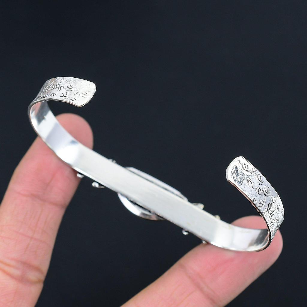 Womens day Sale Sterling Silver Polychrome Jasper Stone Flower Bangle Jewelry